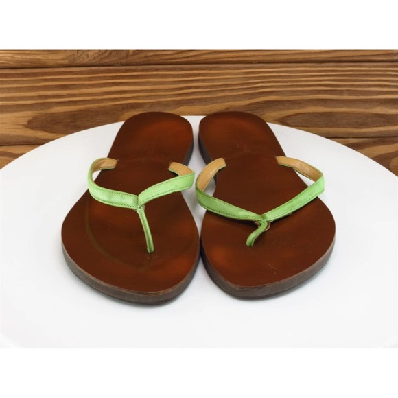 Garnet Hill‎ Size 9 M Women Sandal Flip Flop Green Leather - Picture 3 of 10